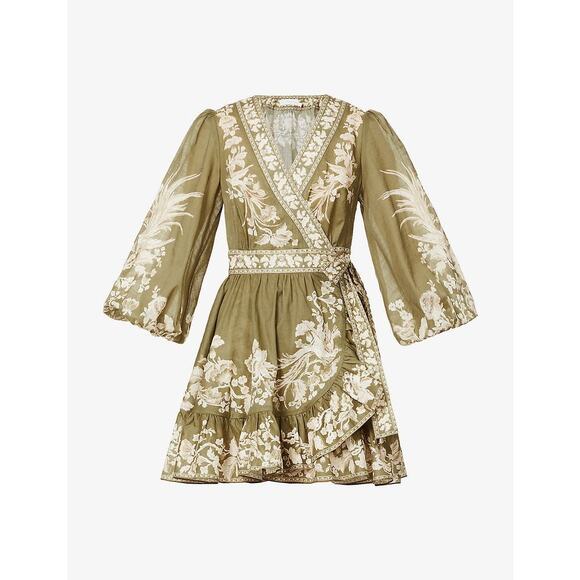 NWOT ZIMMERMANN Anneke Floral-Pattern Cotton Mini Wrap-Dress Sz 3 (US 10) - Picture 5 of 10